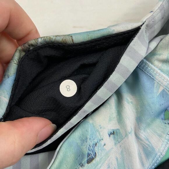 Lululemon Inspire Mesh Black midrise cropped Legging Floral band waist womens 8 - Picture 4 of 8